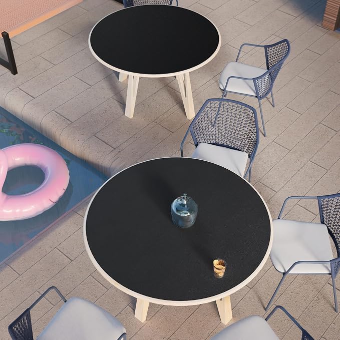 MAIDERN 48 Inch Round Cork & Leather Table Pad Protector, Cuttable Size (42-48 Inch), Trimmable Dining Table Mat, Heat Resistant/Non-Slip Table Cover for Kitchen, Office, or Restauran (Black)