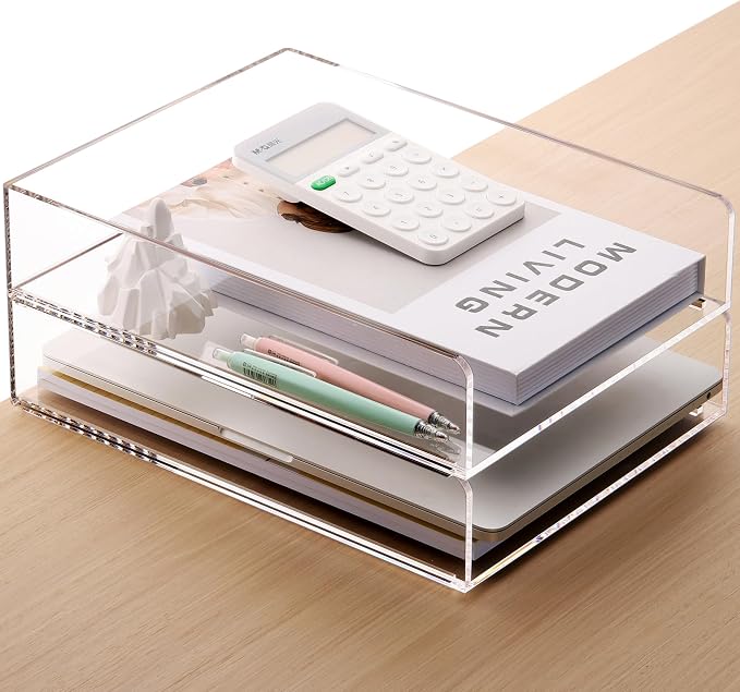 SANRUI Stackable Acrylic Desk Organizer, Paper Organizer for Desk, Letter Tray, Paper Sorter File Organizer for Office,Home or School, 2-Pack