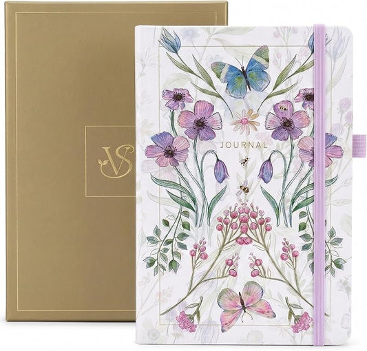 VIVID SCRIBBLES A5 Bullet Dotted Journal – 160GSM Bleed-Proof Dot Grid Notebook with 200 Numbered Pages, Lay-Flat Hardcover, Pen Loop & Expandable Pocket, Floral Design