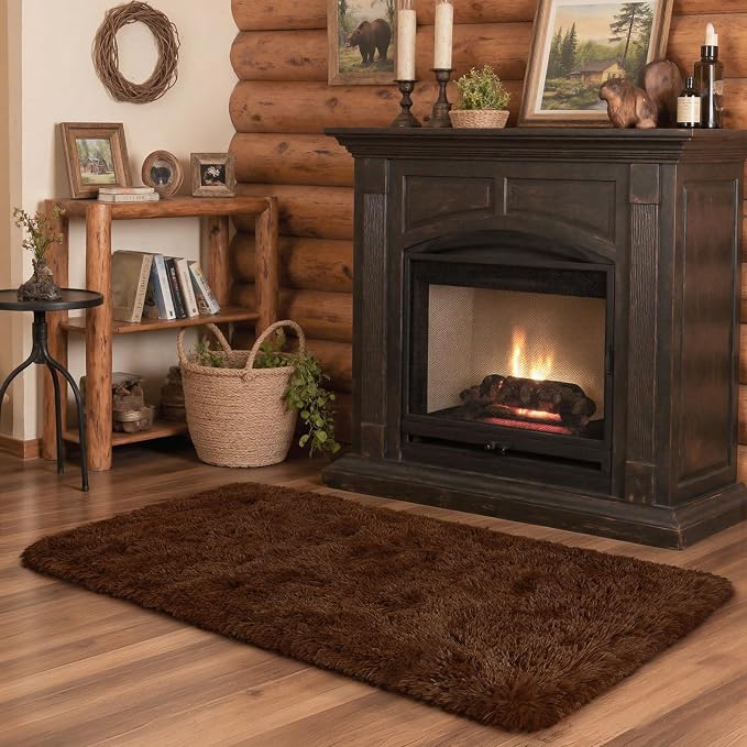 HOMORE Runner Rug 2x4 Brown Rug for Bedroom, Fluffy Runner Rugs for Hallway Bedside, Long Rugs for Living Room Kids Room, Soft Carpet for Dorm Indroor Entrance
