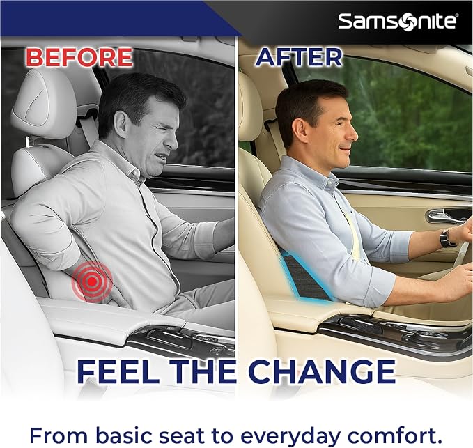 Samsonite Ergonomic Lumbar Support Pillow for Office Chair and Car Seat - Memory Foam Back Support Lumbar Pillow Premium Cushion Chair Support for Lower Back Pain Relief and Versatile Use (Slate Grey)