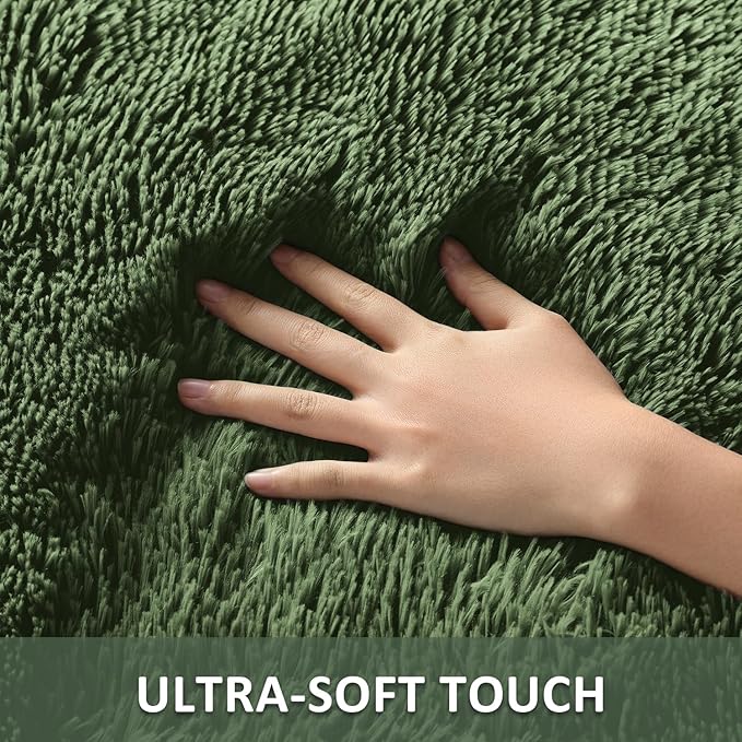Ophanie Gray Green Rugs for Living Room 5x8,Grass Shag Fluffy Large Fuzzy Plush Soft Carpets,Floor Shaggy Area Rugs for Bedroom,Carpet for Kids Boys Girls Dorm Decor with Over 99 pcs Pile fibers