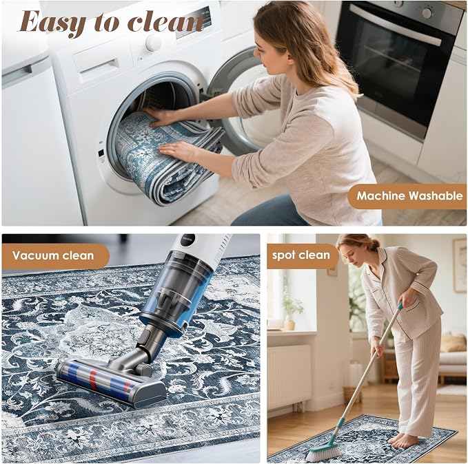 Office Chair Mat for Hardwood Floor & Tile Floor, 36"x48"Anti-Slip Under Desk Carpet Protector for Rolling Computer Chair Mat, Machine Washable Office Area Carpet (Chenille,Blue)