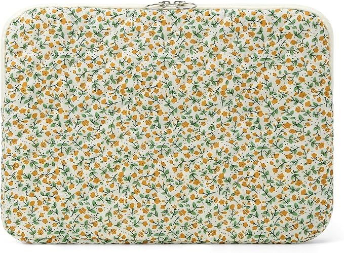 Puffy Laptop Sleeve 13-15.6 Inch Cute Quilted Laptop Protective Case Padded Floral Computer Sleeve for MacBook (B-Yellow, 13 Inch)