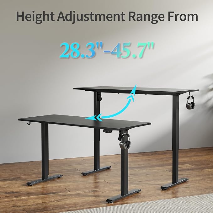 Agilestic Electric Standing Desk, 60 x 24 Inches Height Adjustable Desk, Sit Stand up for Work Office Home, Ergonomic Rising Computer Table with Memory Preset, Black