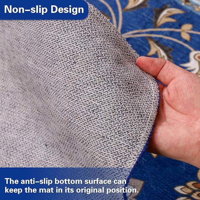 46" X 60" Office Chair Mat for Hardwood and Tile Floors, Under Desk Chair Mat for Carpet Protector Rolling Computer Chairs, Machine Washable Non-Slip Area Rug, Sapphire Blue