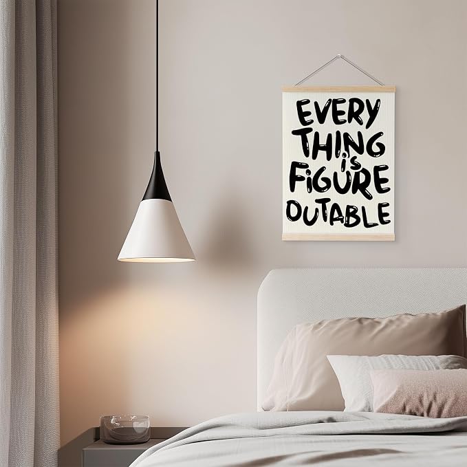 YQDEJ Everything is Figureoutable White Inspirational Wall Art Poster Hanger Frame, White Positive Affirmations Wall Decor, Motivational Wall Art for Home Office Classroom, 12x16 Inch