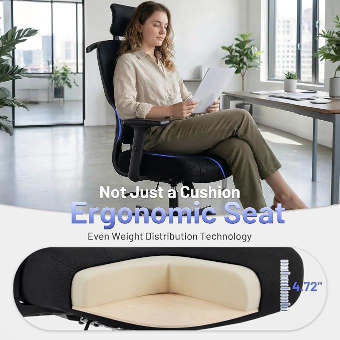 AreShark Ergonomic Office Chair - High Back Breathable Mesh Desk Chair with Lumbar Support & Adjustable Headrest - Rolling Swivel Reclining Comfy Computer Gaming Chair with 2D Armrests for Home Office