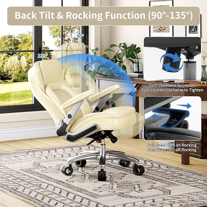 Big and Tall Office Chair, Heavy Duty Desk Chair with 5D Arms, Adjustable Lumbar Support & Height, Tilt Function, PU Leather High Back Ergonomic Executive Computer Chair