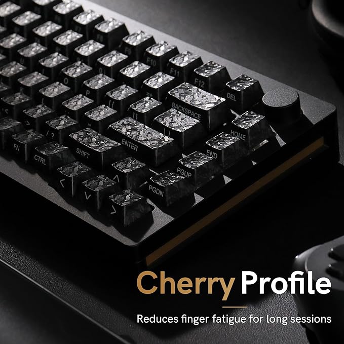 Womier Forged Carbon Fiber Keycaps, Cherry Profile Keyboard Keycaps, Black | 120 Key Side Printed Keycaps Compatible with 61/64/68/84/87/100/104/108 Keys for Mechanical Keyboard
