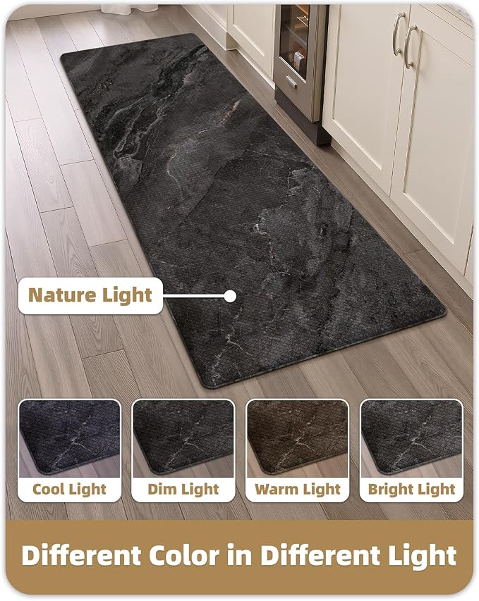 Color&Geometry Kitchen Mats for Floor 24x59 Black Marble Design | Non Slip Kitchen Rug, Easy Clean, Oil/Water Proof, 0.4in Anti Fatigue Standing Mat For Sink/Laundry/Office, Home Decor, Wide
