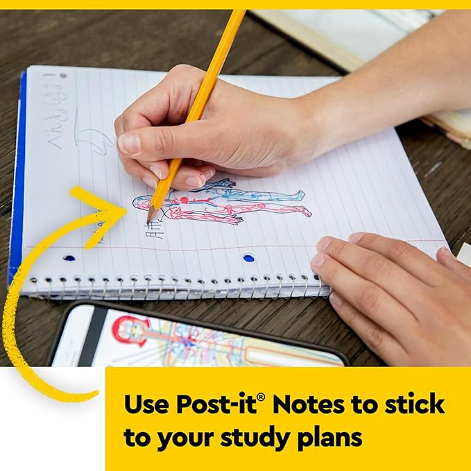 Post-it Transparent Notes, 2.8 in. x 2.8 in., Blue, Pink, Green and Orange Sticky Notes, Second Semester School Supplies, Office Products, Great for Studying, 8 Pads