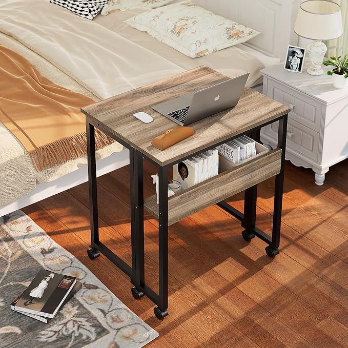 GreenForest Folding Desk Small Rolling Desk with Storage Shelf,24.8 inch Foldable Computer Desk with Wheels for Small Space,Easy Assembly,Grey Wash
