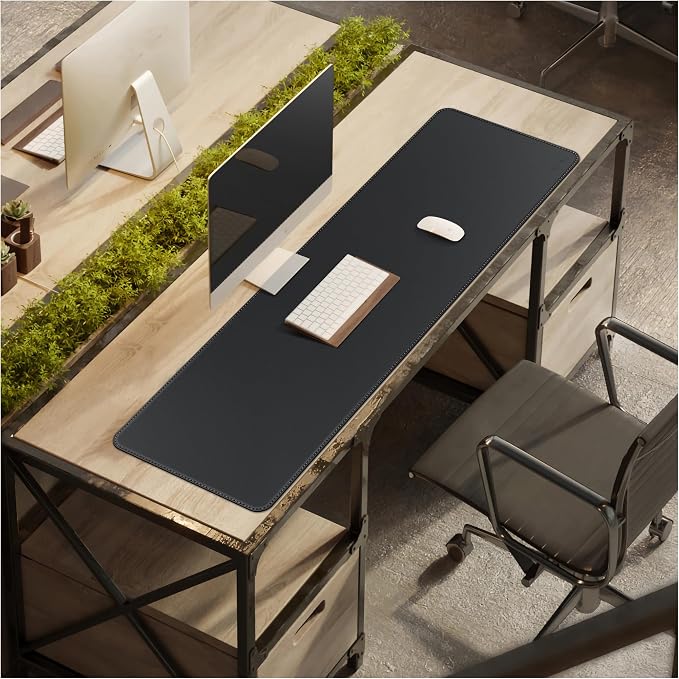 CENNBIE Leather Desk Mat Protector, 51.2" x 16" Extra Large Leather Office Desk Pad Mat for Full Desk, Computer Desk Mat on top of desks - Oversized Large Mouse Pad (Black)