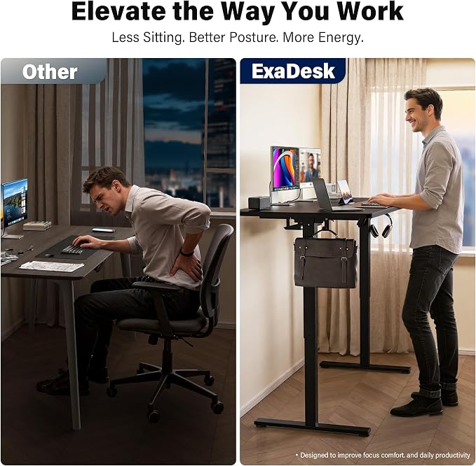 Electric Standing Desk, 63 x 30 Inch, Classic Black | Extra Large Desktop, Adjustable Height, Sit to Stand, Home Office Workstation, Supports Dual & Triple Monitor