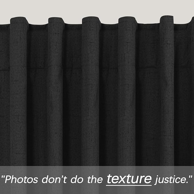 KOUFALL Linen Black Blackout Curtains for Bedroom,Dark Academia Moody Decor Back Tab Pleated Curtains for Living Room 84 Inches Long 2 Panels Set, Cortinas Negras para Habitacion