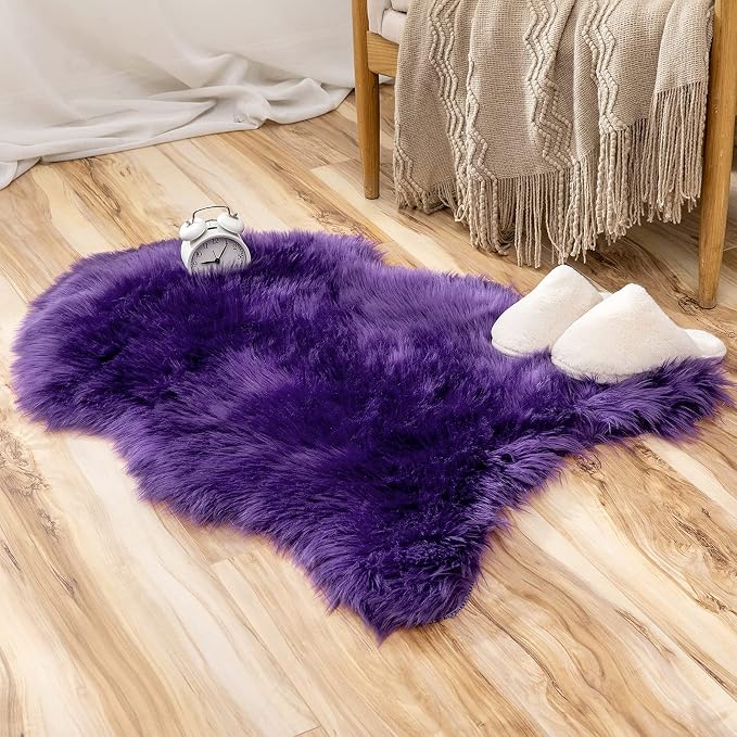 MIULEE Luxury Super Soft Fluffy Area Rug Faux Fur Sheepskin Rug Decorative Plush Shaggy Carpet for Bedside Sofa Floor 2 x 3 Feet, Purple