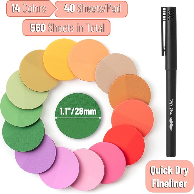 Mr. Pen- Transparent Sticky Note Set, 560Sheets, Colorful, Round Transparent Sticky Notes Set, Stocky Notes for Bible Journaling