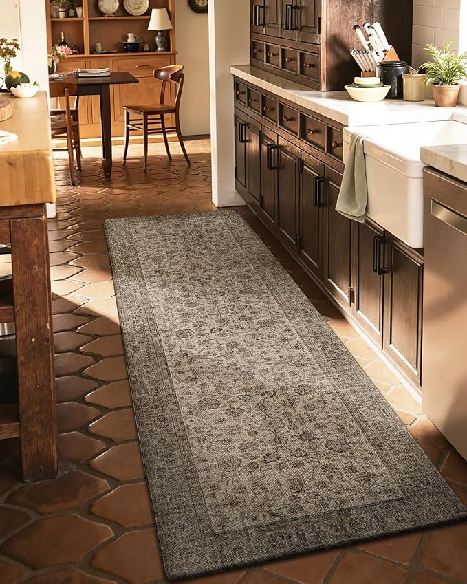 DEXI Kitchen Mats for Floor Cushioned, 23x86 Long Rubber Runner Rug Non Slip, Large Waterproof Soft Comfort Standing Padded Anti Fatigue Decorative, Brown
