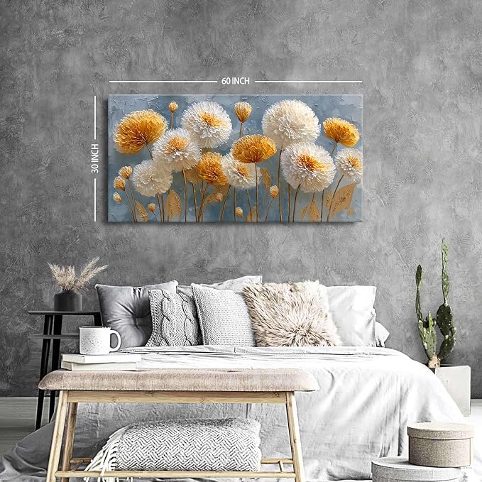 Abstract White Flower Wall Art Golden Floral Pictures Wall Decor Neutral Flowers Canvas Painting Boho Blossom Posters Print Nature Botanical Artwork Bedroom Living Room Home Decoration 30x60