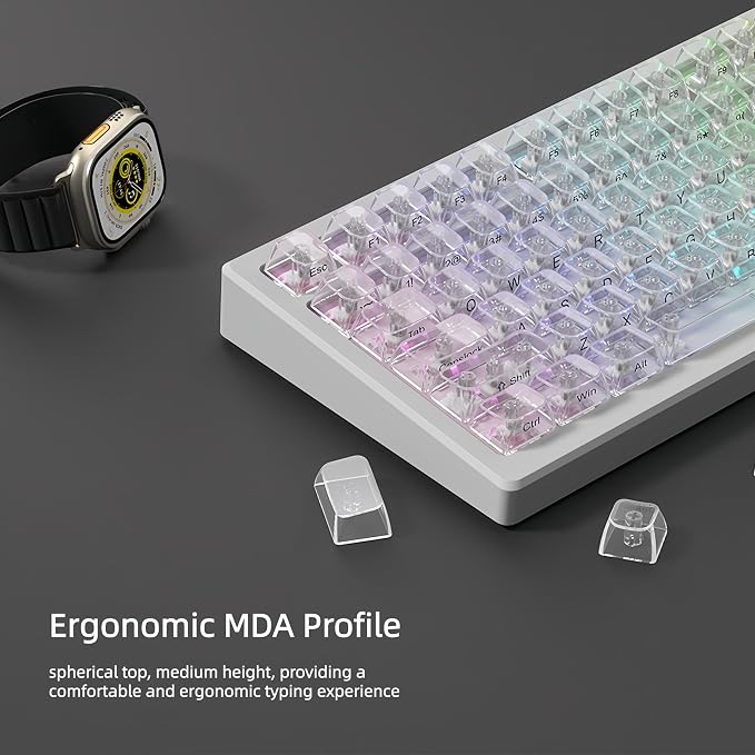 dagaladoo Clear keycaps,Transparent Keyboard keycaps,Jelly Key caps Set,Shine Through keycap，MDA Profile Keyboard caps for Mx Switches Mechanical Keyboard(White,Side Printed)