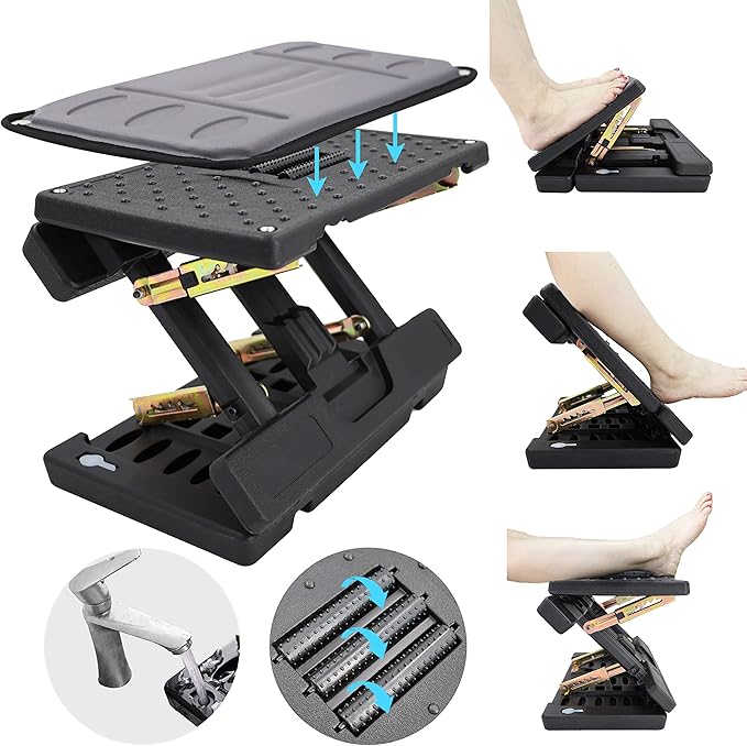 footrest for Under Desk at Work,Height Adjustable Footrest with Massage Roller and Soft Pad, Foldable Ergonomic Foot Rest for Car,Office,Home,Train,Travel,Gaming,Sturdy Metal Frame(Grey)