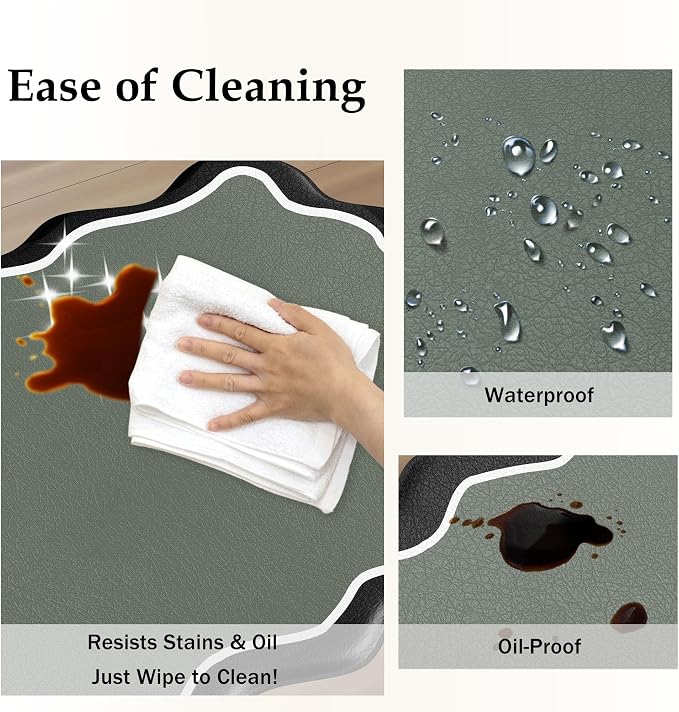 Arenarug Scalloped Black Gray Kitchen Mats Rugs Sets of 2 Cushioned Anti Fatigue Floor Mat Waterproof Kitchen Rugs Non Slip Foam Comfort Standing Mat for Sink Laundry, 17.3"x30"+17.3"x59"