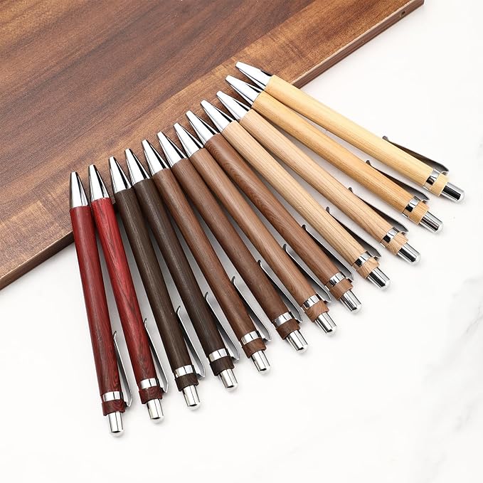 12 Pcs Bamboo Pens Employee Appreciation Gifts Engraving Wooden Ballpoint Pens Must Have for Writing Office Staff Coworkers(Elegant Color)
