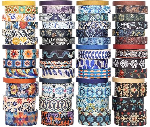 NANYNNU Floral Washi Tape Set, 56 Rolls 4 Size Flower Colored Decorative Blooms Masking Tapes for Scrapbooking, DIY Crafts, Bullet Journal Supplies, Planner, Junk Journal (Symmetry Aesthetics)