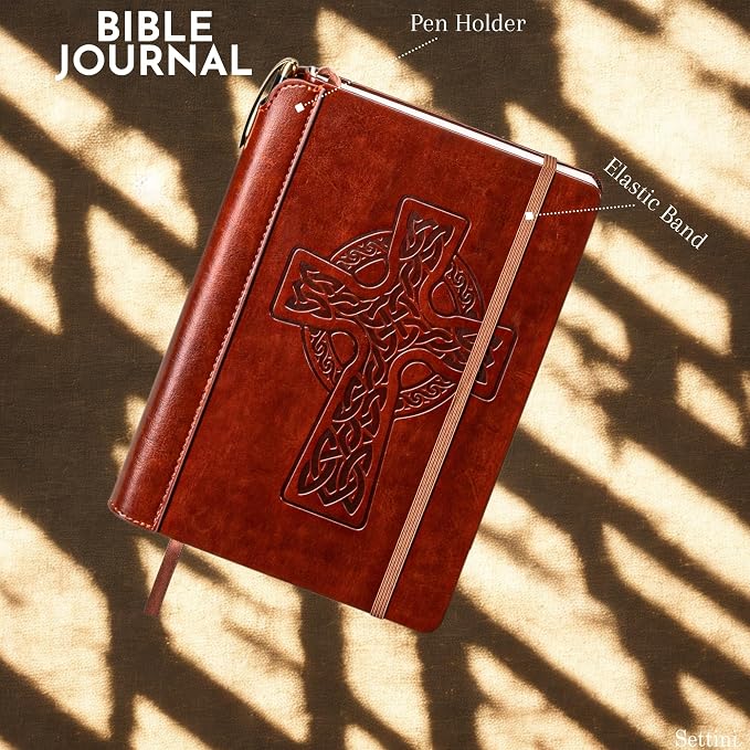 SETTINI® Lined Journal - Celtic Cross Journal for Writing Gift Set - Hardcover Vegan Leather, Includes Luxury Pen in a Unique Pen Holder, 192 Pages, A5, Birthday Gift, Bible Journal, Journal for Men & Women