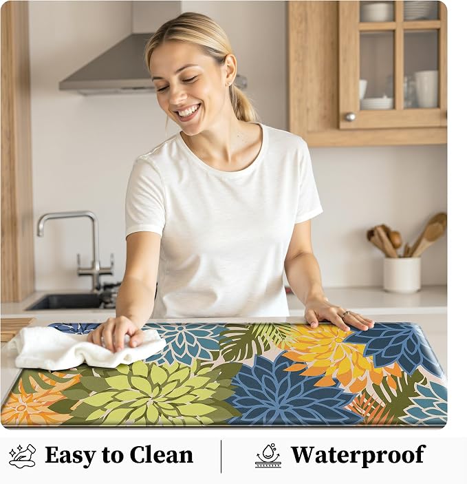 Arenarug Kitchen Mats for Floor 2PCS Cushioned Anti Fatigue Kitchen Mats Waterproof Non Slip Kitchen Mat Rug Set Comfort Foam Standing Mat for Sink, Laundry, Office, Yellow Green