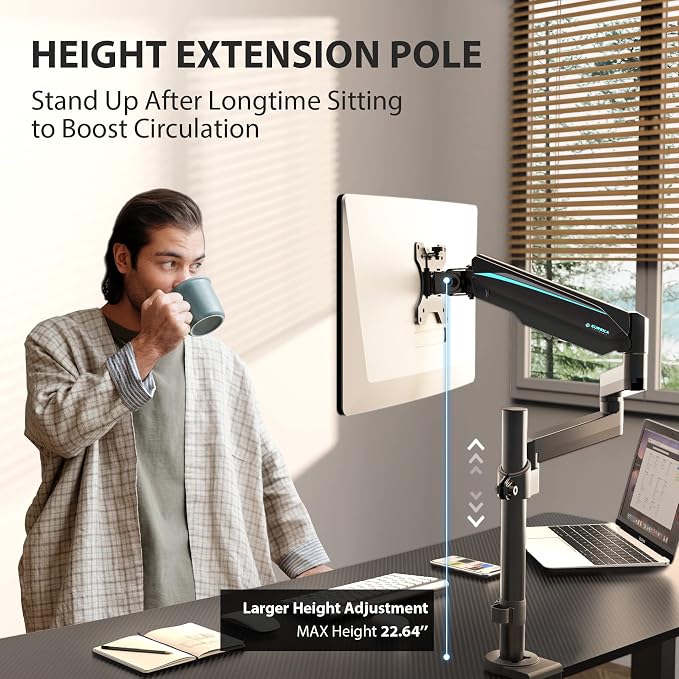 EUREKA ERGONOMIC Single Monitor Desk Mount, Adjustable Gas Spring Monitor Arm for LCD PC Screen 13-32 inch, Max 17.6 LBS, Computer Monitor Stand W C Clamp & Grommet Base, VESA 75x75mm,100x100mm, Black