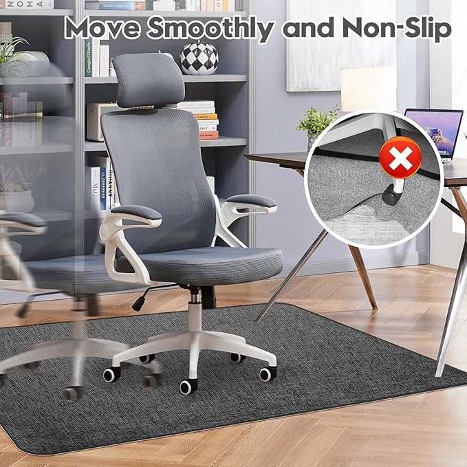Sycoodeal Office Chair Mat for Hardwood & Tile Floor,Computer Gaming Chair Mat for Rolling Chairs Non-Curve, Anti-Slip, Heavy Duty Floor Protector for Home Office,Dark Black (36" x 55")