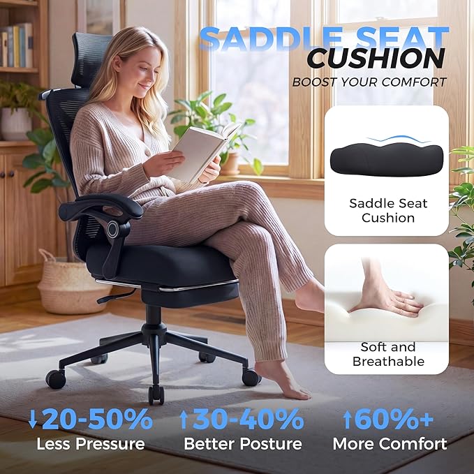 Ergonomic Office Chair - Adjustable Lumbar & Headrest, 90-160° Reclining with Footrest, Breathable Mesh Back - Home Office/Gaming Computer Chair