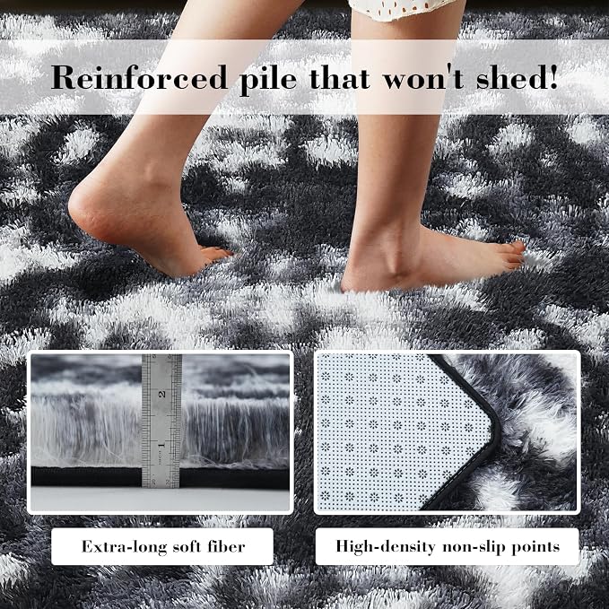 yongyangjuxin Fluffy Rug Shag Area Rug, Mottling Black 6x9 Area Rugs for Living Room, Large Shag Area Rugs for Bedroom Room Home Decor, Upgrade Anti-Skid Rectangular Fuzzy Rugs