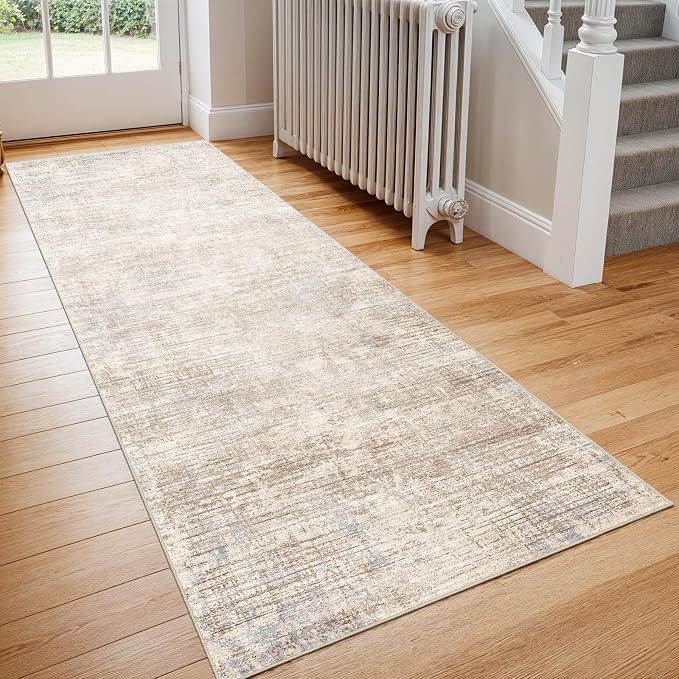 2x6 Hallway Washable Runner Rug - Non-Slip Kitchen Rugs with Rubber Backing Abstract Low-Pile Carpet Runners for Laundry Room Home Decor Bedroom Bathroom Entryway (Ivory Beige Distressed,2x6)