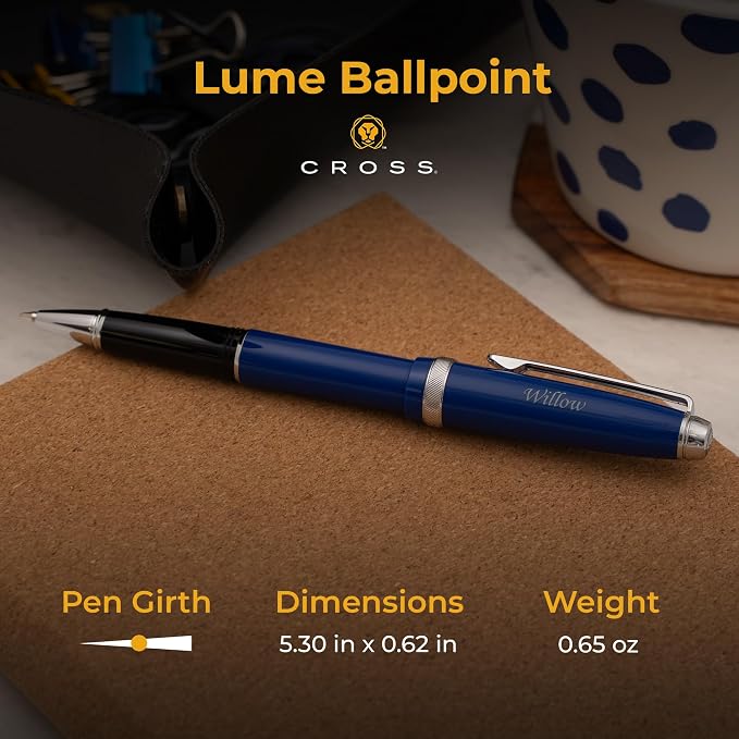 Cross Lume Ballpoint Pen, Deep Sea Blue with Chrome Trim, Custom Engraved — Graduation, Promotion, Retirement, or Corporate Gift