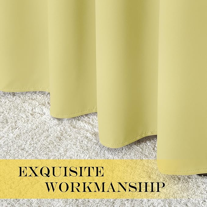 NICETOWN Paler Yellow Blackout Curtains for Bedroom/Living Room 132 Inch Length - Thermal Insulated Room Darkening Grommet Top Window Curtains (100 by 132 - Inch, 1 Panel)