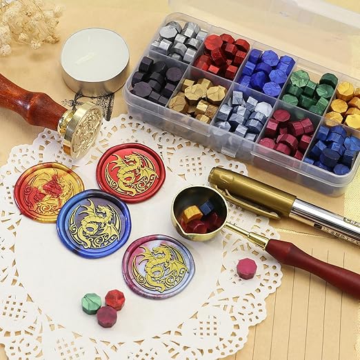 SWANGSA Celtic Dragon Wax Seal Stamp Kit with 200pcs Sealing Wax Beads, Great for Embellishment of Wedding Invitations, Wine Packages, Gift Wraps