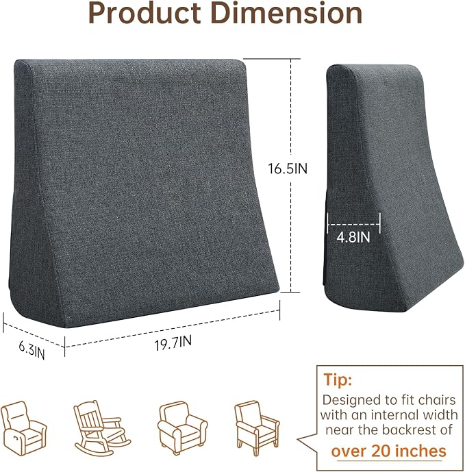 Vekkia Lumbar Support Pillow for Recliner(Gray) | Rocking Chair Pillow for Lower Back Pain Relief/Lumbar Cushion for Sofa/Recliner Cushions for Elderly/Washable Cover