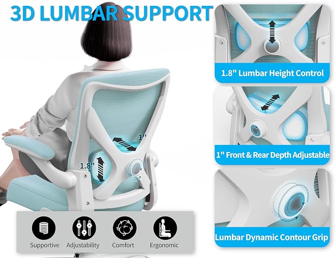 Office Chair - Ergonomic Desk Chair with Adjustable Lumbar Support, Mesh Computer Chair, Executive Office Chairs for Adults, Wide Seat Office Chair Back Support for Tall Men (Mint Green)