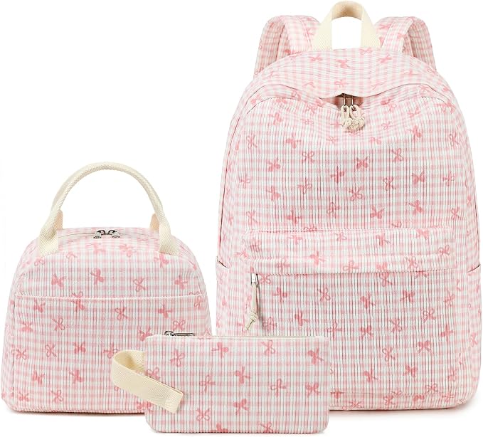 LEDAOU Kids Backpack for Girls Backpacks with Lunch Box, Lightweight Bookbag Set Elementary Middle School Back pack for 8-14