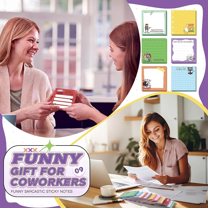 9 Pads Funny Sticky Notes 3x3 Inch Cute Self Stick Notepads Notes Adhesive Memo Pad Office Decor Gifts for Students School Teacher Meeting Office Supplies