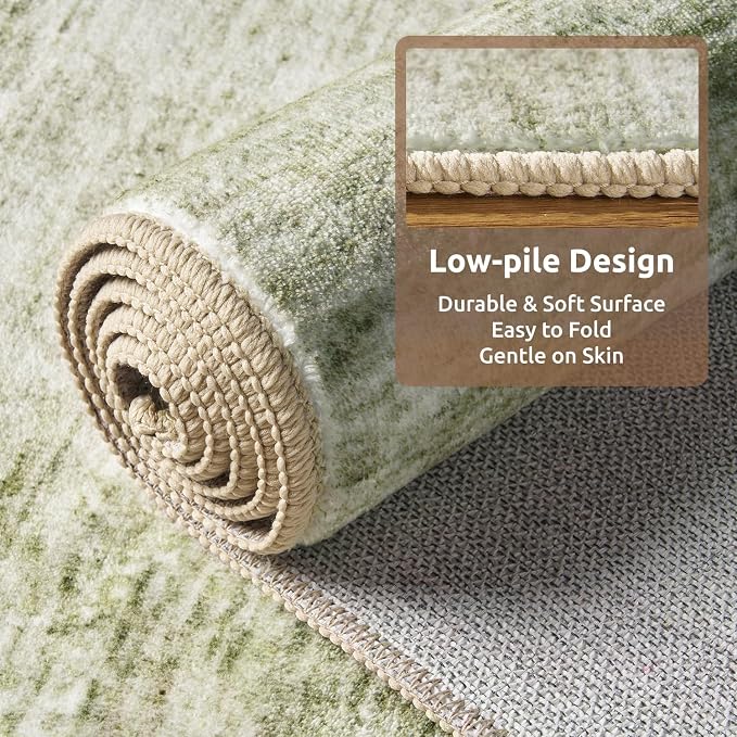 5 x 7 Area Rugs for Living Room, Machine Washable Non Slip Rug Ultra Soft Low Pile Indoor Carpet Modern Abstract Rugs for Bedroom Office Room Dining Room Beside, Green