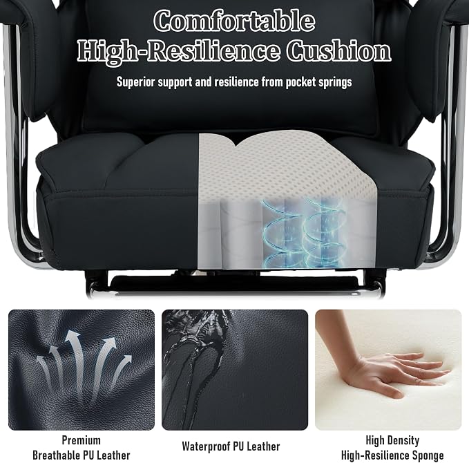 DYHOME 500 Lbs Kneading Massage Office Chair with Foot Rest Reclining Black | Ergonomic Computer Chair, High Back Thick Cushion, Big & Tall, Comfy Leather, Heavy Duty Home Executive