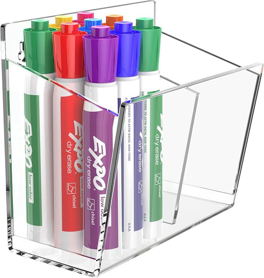 FUCDTEFC Wall Mount Marker Holder, Acrylic Dry Erase Marker Wall Holder, 2 Compartments Pencil Pen Dispenser Makeup Markers Holder Whiteboard Clear Organizer for Classroom Wall | 2 Compartments, Pencil Pen Dispenser, Makeup Markers Holder, Whiteboard, ...