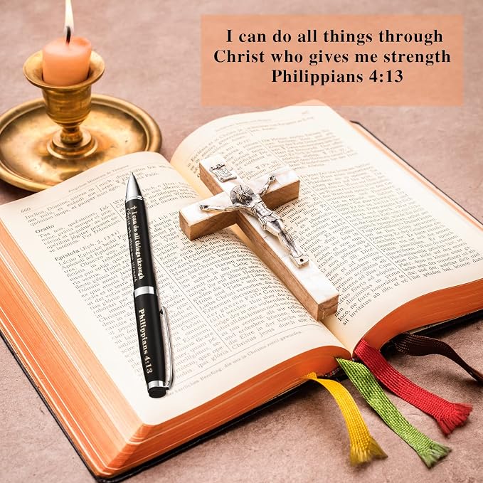 Chinco 2 Pack Christian Gifts Engraved Bible Verse Ballpoint Pens in Matching Gift Case Black Stylish Classic Ballpoint Pens Christian Gifts for Women & Men for Journaling School Office Church