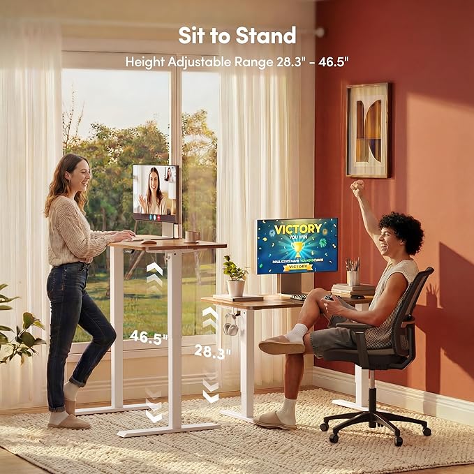 FEZIBO Electric Standing Desk, 55 x 28 Inches Height Adjustable, Sit Stand Up, Computer Home Office Desk with Splice Board (Light Rustic)