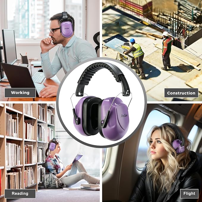 ProCase NRR 28dB Noise Reduction Ear Muffs, Foldable Adjustable Passive Noise Cancelling Headphones for Adults Kids Autism, Hearing Protection for Shooting, Construction, Mowing, Studying -Pure Purple