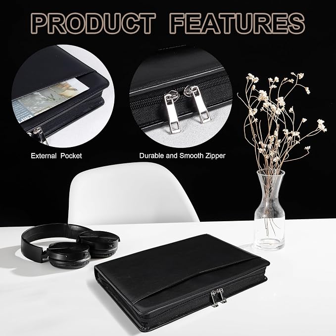 Calfinder Leather Padfolio with Zipper, Professional Business Padfolio for Women,Leather Portfolio for Men,Portfolio Binder for Ipad,Document and Resume,Gift for Valentine's Day